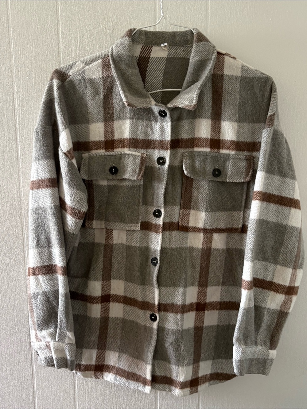 ePretty Plaid Utility Shacket - Gray, Brown & Cream